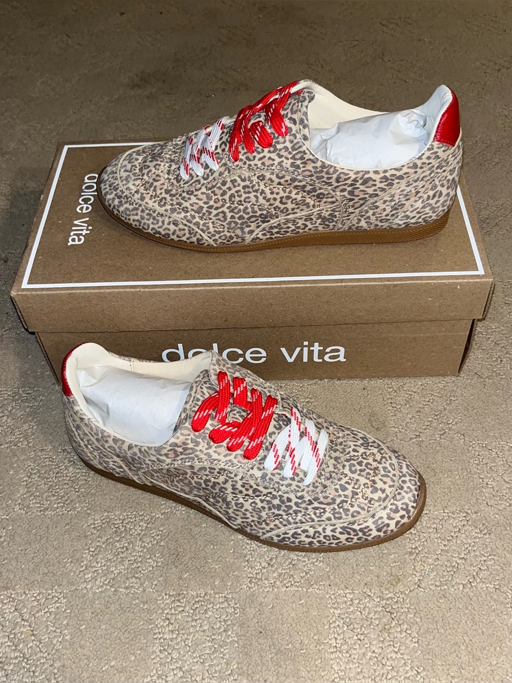 Dolce Vita Laini Leather Sneakers Tan Leopard Printed Suede Women’s 8